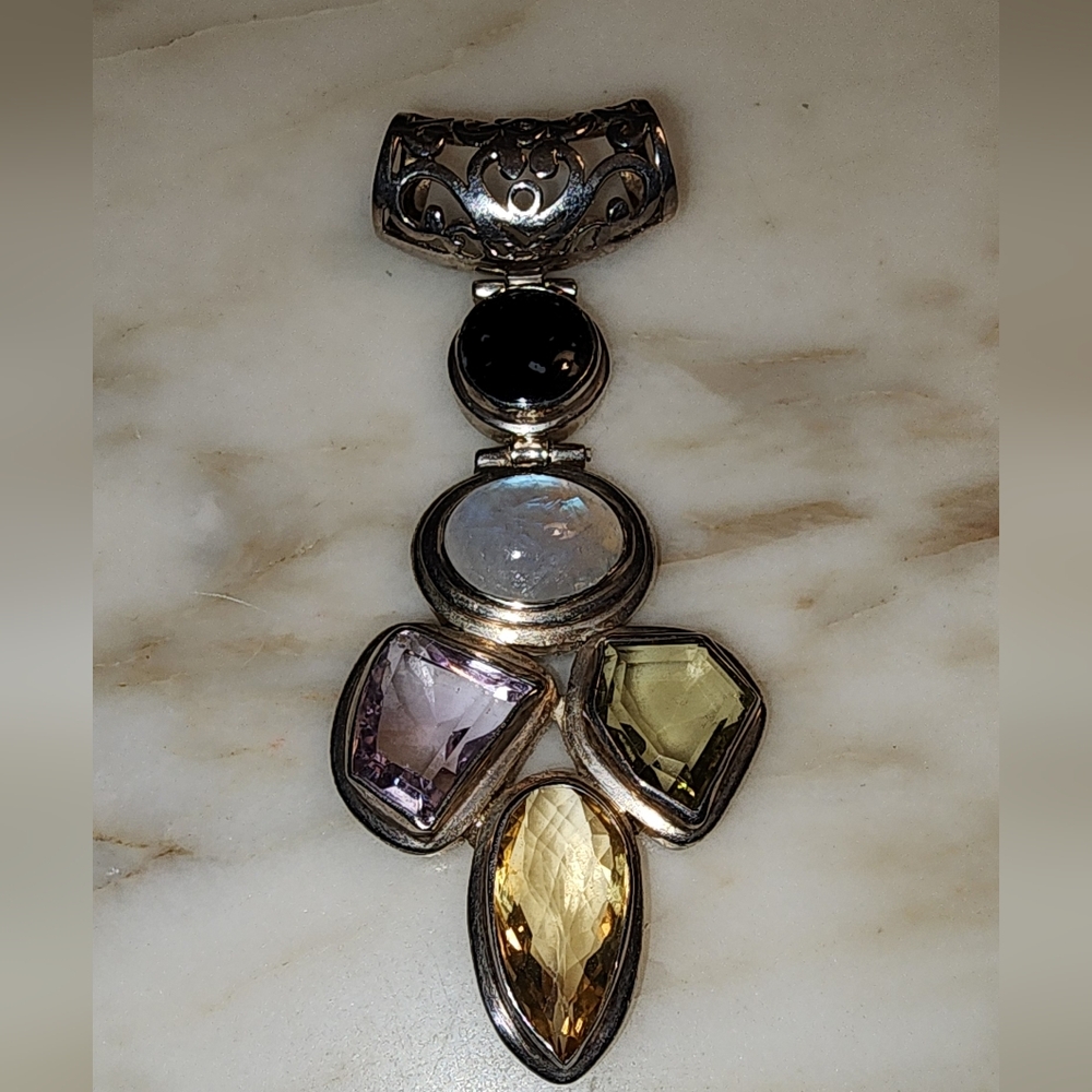 925 Sterling Silver Gemstone Slide Pendant